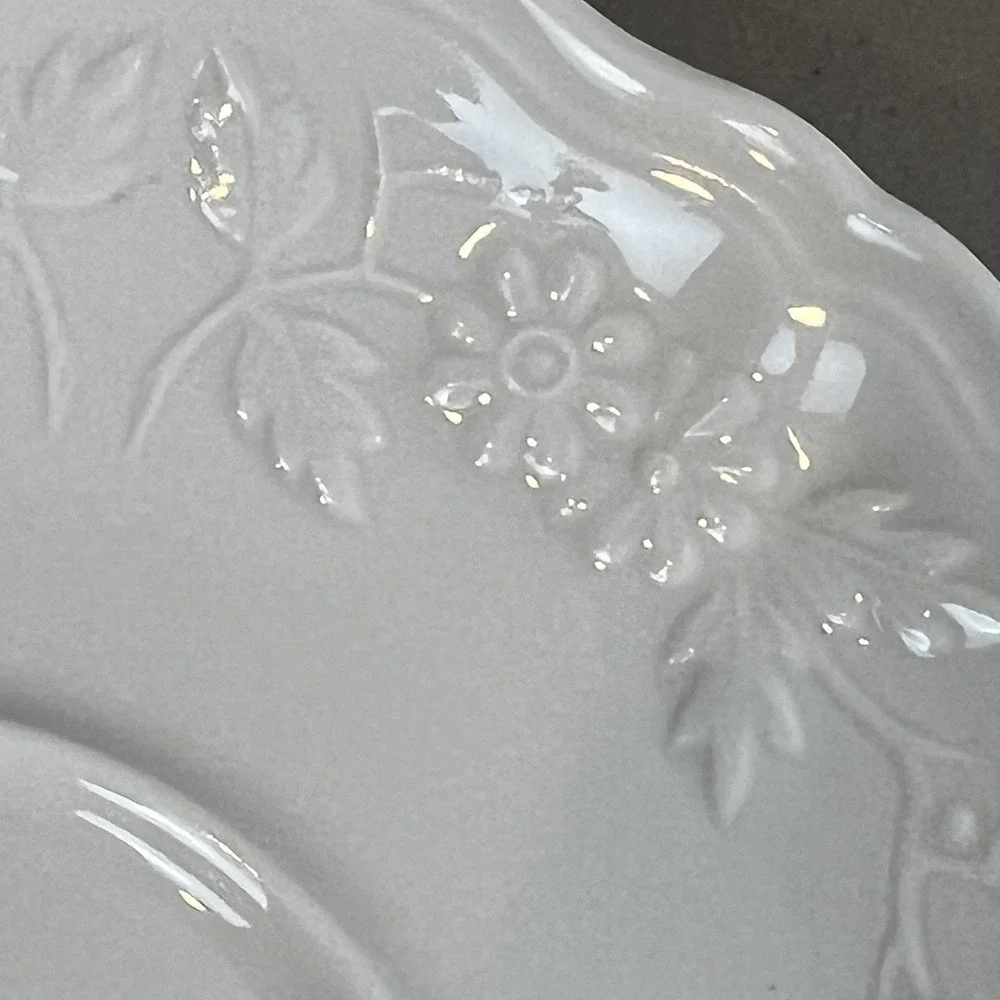 Limoges France Raynaud Ceralene Hawthorn Embossed White Saucers Set of 6